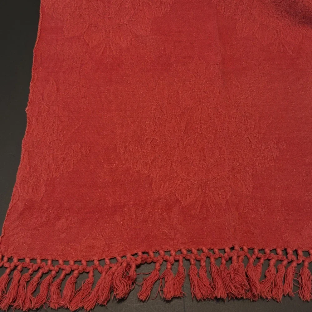 April Cornell Throw Blanket Burnt Red Damask Jacquard Tassel Fringe 48x80 Fringe